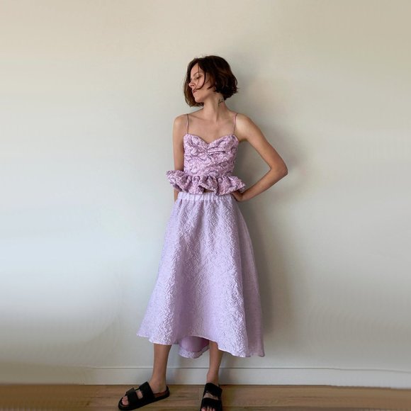 NWT Zara soft pink purple metallic peplum ruched top XS - Picture 4 of 8